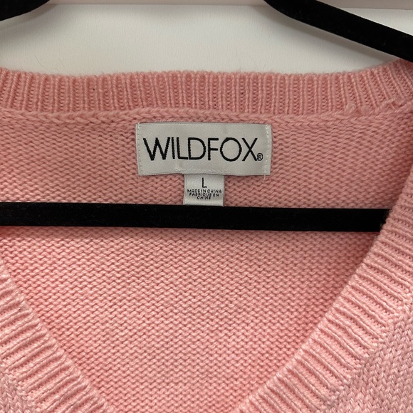 WILDFOX Clemente Intarsia Pink Bow Distressed Sweater Sz L - Picture 3 of 6